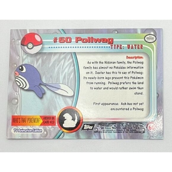 Poliwag Pokemon Card Topps #60 TV Animation Edition Series Black Logo - Picture 2 of 5
